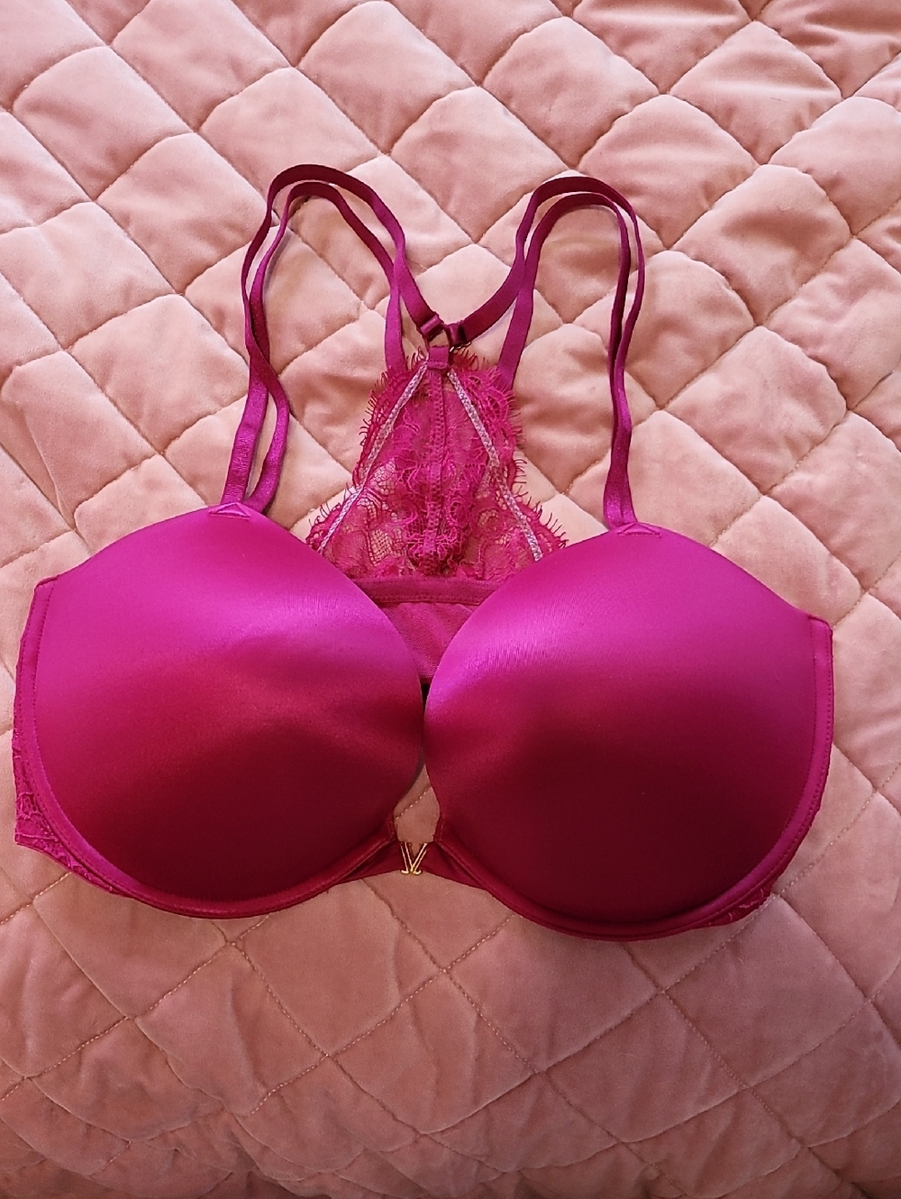Women's Fuchsia Lace-Back Push-Up Bra